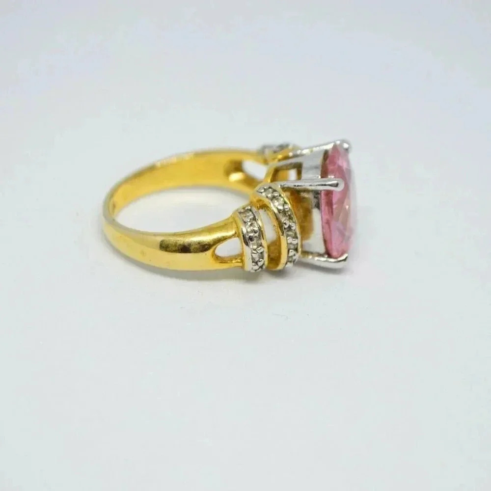 Large Pink Glass Rhinestone Statement Ring - Picture 2 of 4